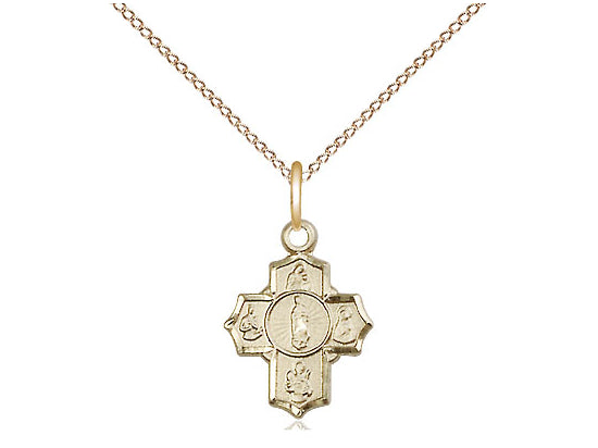 14kt Gold Filled 5-Way Motherhood Pendant on a 18 inch Gold Filled Light Curb Chain - Unique Catholic Gifts