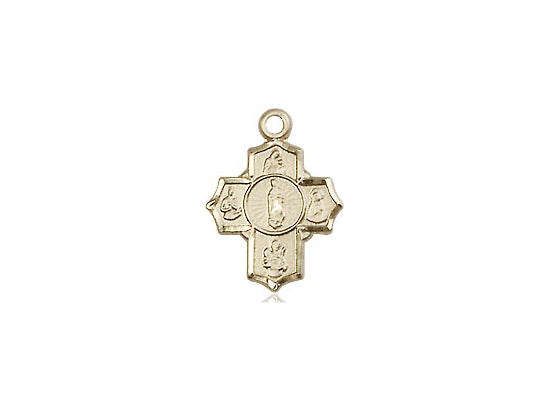 14kt Gold Filled 5-Way Motherhood Pendant on a 18 inch Gold Filled Light Curb Chain - Unique Catholic Gifts