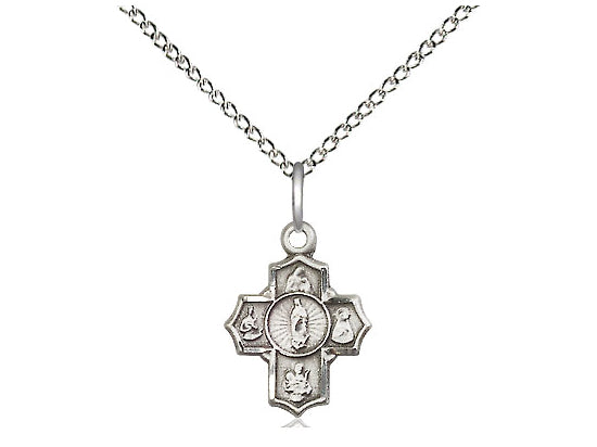 Sterling Silver 5-Way Motherhood Pendant on a 18 inch Sterling Silver Light Curb Chain - Unique Catholic Gifts