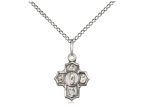 Sterling Silver 5-Way Motherhood Pendant on a 18 inch Sterling Silver Light Curb Chain - Unique Catholic Gifts