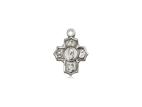 Sterling Silver 5-Way Motherhood Pendant on a 18 inch Sterling Silver Light Curb Chain - Unique Catholic Gifts