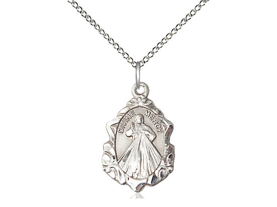 Sterling Silver Divine Mercy Pendant on a 18 inch Sterling Silver Light Curb Chain - Unique Catholic Gifts