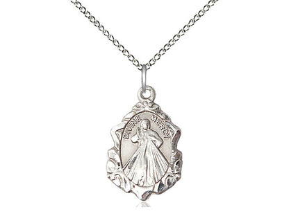 Sterling Silver Divine Mercy Pendant on a 18 inch Sterling Silver Light Curb Chain - Unique Catholic Gifts
