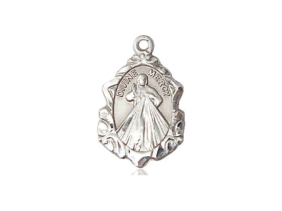 Sterling Silver Divine Mercy Pendant on a 18 inch Sterling Silver Light Curb Chain - Unique Catholic Gifts