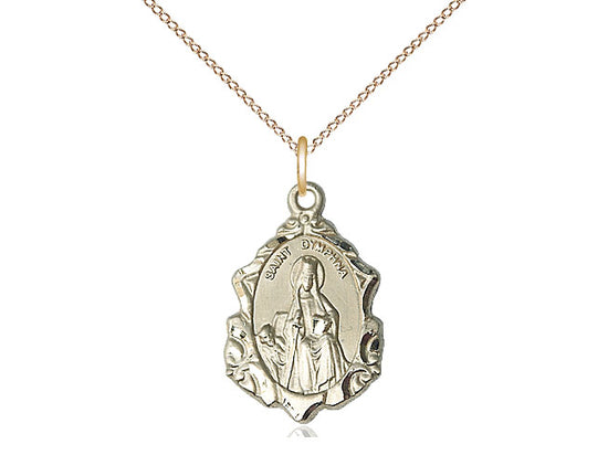 St Dymphna 14kt Gold Filled Pendant on a 18 inch Gold Plate Heavy Curb Chain 3/4" - Unique Catholic Gifts