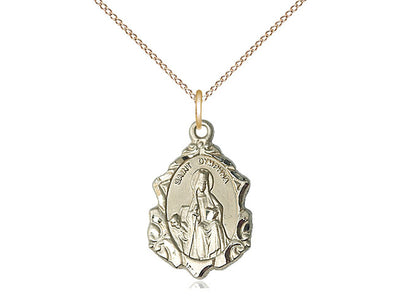St Dymphna 14kt Gold Filled Pendant on a 18 inch Gold Plate Heavy Curb Chain 3/4