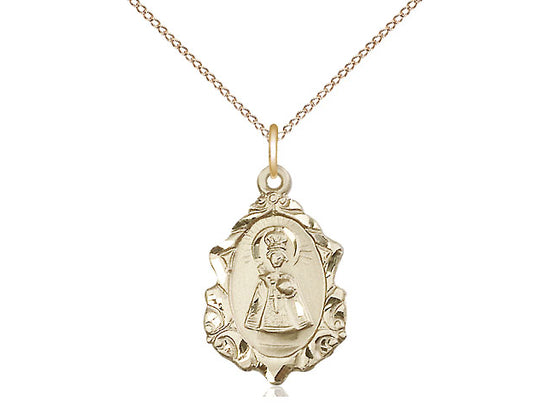 14kt Gold Filled Infant of Prague Pendant on a 18 inch Gold Filled Light Curb Chain - Unique Catholic Gifts