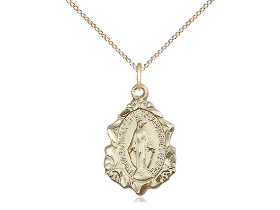 14kt Gold Filled Miraculous Pendant on a 18 inch Gold Filled Light Curb Chain - Unique Catholic Gifts
