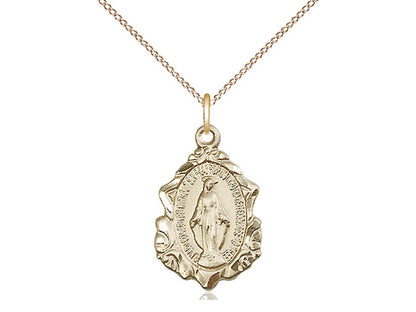 14kt Gold Filled Miraculous Pendant on a 18 inch Gold Filled Light Curb Chain - Unique Catholic Gifts