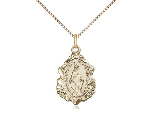 14kt Gold Filled Miraculous Pendant on a 18 inch Gold Filled Light Curb Chain - Unique Catholic Gifts