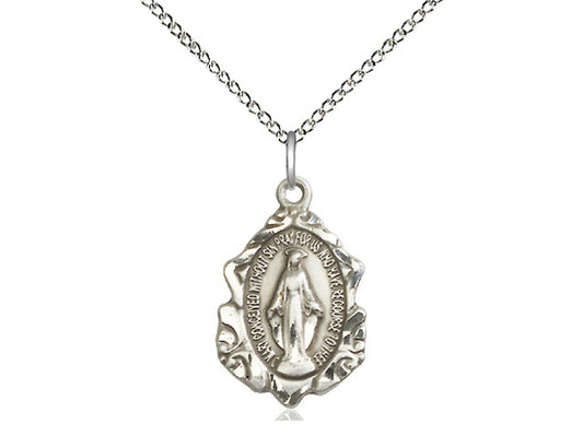 Sterling Silver Miraculous Pendant on a 18 inch Sterling Silver Light Curb Chain - Unique Catholic Gifts