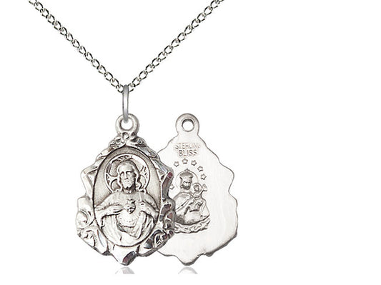 Sterling Silver Scapular Pendant on a 18 inch Sterling Silver Light Curb Chain - Unique Catholic Gifts