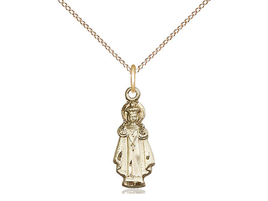 14kt Gold Filled Infant of Prague Pendant on a 18 inch Gold Filled Light Curb Chain - Unique Catholic Gifts