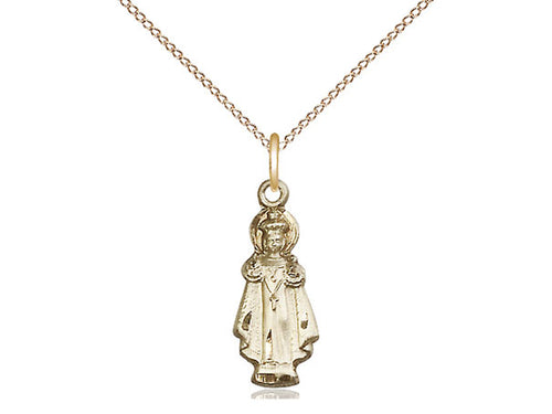 14kt Gold Filled Infant of Prague Pendant on a 18 inch Gold Filled Light Curb Chain - Unique Catholic Gifts
