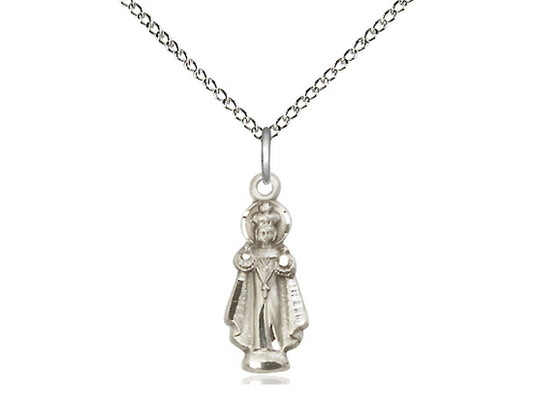 Sterling Silver Infant of Prague Pendant on a 18 inch Sterling Silver Light Curb Chain - Unique Catholic Gifts