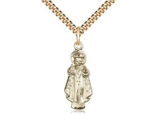 14kt Gold Filled Infant of Prague Pendant on a 24 inch Gold Plate Heavy Curb Chain - Unique Catholic Gifts