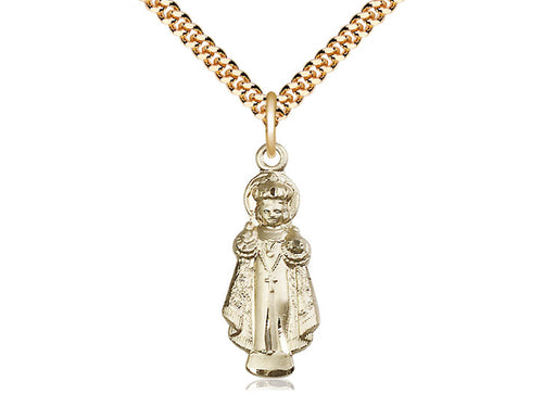 14kt Gold Filled Infant of Prague Pendant on a 24 inch Gold Plate Heavy Curb Chain - Unique Catholic Gifts