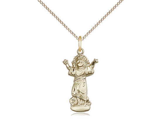 14kt Gold Filled Divino Nino Pendant on a 18 inch Gold Filled Light Curb Chain - Unique Catholic Gifts