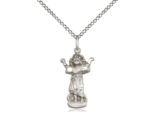 Sterling Silver Divino Nino Pendant on a 18 inch Sterling Silver Light Curb Chain - Unique Catholic Gifts