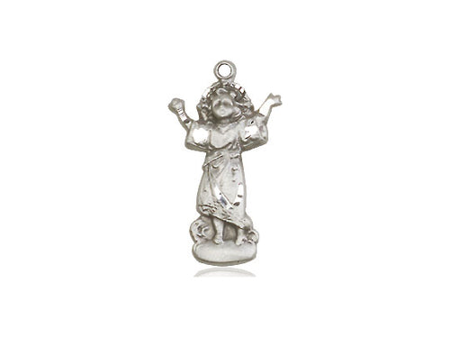 Sterling Silver Divino Nino Pendant on a 18 inch Sterling Silver Light Curb Chain - Unique Catholic Gifts
