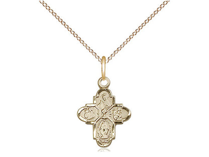14kt Gold Filled 4-Way Chalice Pendant on a 18 inch Gold Filled Light Curb Chain - Unique Catholic Gifts