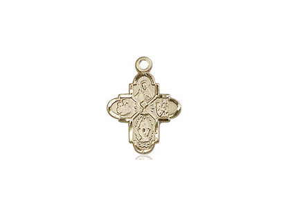 14kt Gold Filled 4-Way Chalice Pendant on a 18 inch Gold Filled Light Curb Chain - Unique Catholic Gifts