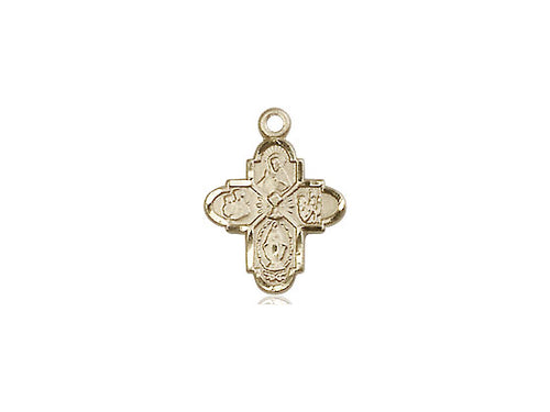 14kt Gold Filled 4-Way Chalice Pendant on a 18 inch Gold Filled Light Curb Chain - Unique Catholic Gifts