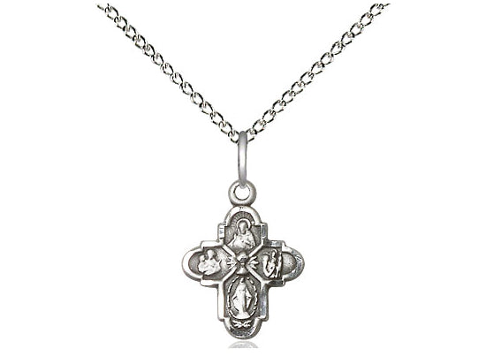 Sterling Silver 4-Way Chalice Pendant on a 18 inch Sterling Silver Light Curb Chain - Unique Catholic Gifts