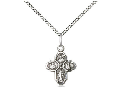 Sterling Silver 4-Way Chalice Pendant on a 18 inch Sterling Silver Light Curb Chain - Unique Catholic Gifts