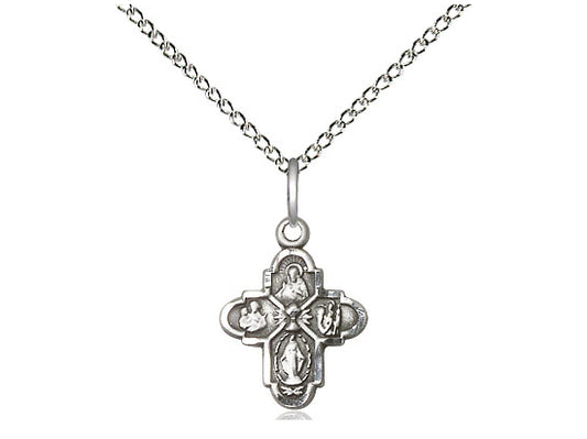 Sterling Silver 4-Way Chalice Pendant on a 18 inch Sterling Silver Light Curb Chain - Unique Catholic Gifts