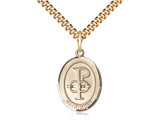 4Kt Gold Filled Matrimony on a 24 inch Gold Plate Heavy Curb Chain - Unique Catholic Gifts