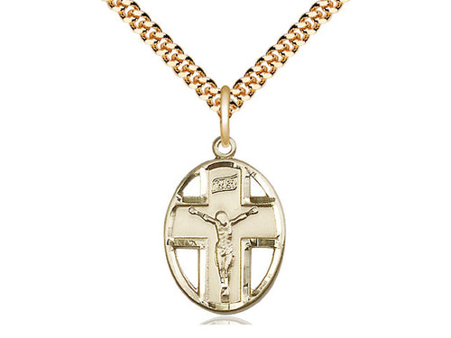 14kt Gold Filled Crucifix Pendant on a 24 inch Gold Plate Heavy Curb Chain - Unique Catholic Gifts