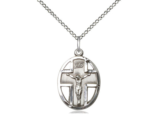Sterling Silver Crucifix Pendant on a 18 inch Sterling Silver Light Curb Chain - Unique Catholic Gifts