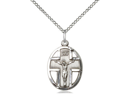 Sterling Silver Crucifix Pendant on a 18 inch Sterling Silver Light Curb Chain - Unique Catholic Gifts