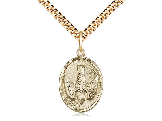 14kt Gold Filled Holy Spirit Pendant on a 24 inch Gold Plate Heavy Curb Chain - Unique Catholic Gifts