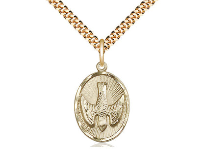 14kt Gold Filled Holy Spirit Pendant on a 24 inch Gold Plate Heavy Curb Chain - Unique Catholic Gifts