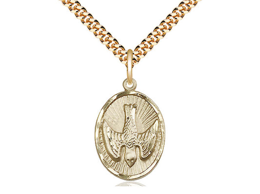 14kt Gold Filled Holy Spirit Pendant on a 24 inch Gold Plate Heavy Curb Chain - Unique Catholic Gifts