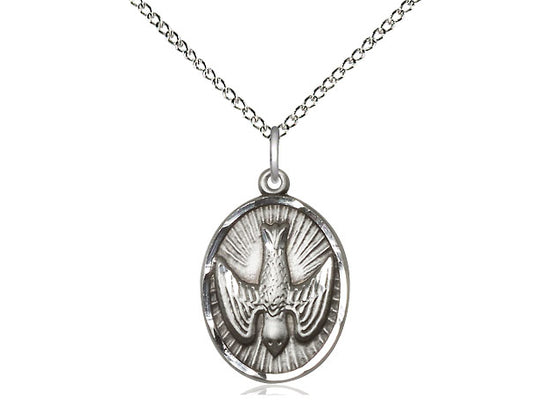 Sterling Silver Holy Spirit Pendant on a 18 inch Sterling Silver Light Curb Chain - Unique Catholic Gifts