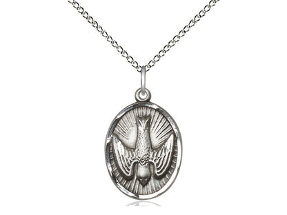 Sterling Silver Holy Spirit Pendant on a 18 inch Sterling Silver Light Curb Chain - Unique Catholic Gifts