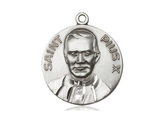 Sterling Silver Pope Pius X Pendant on a 24 inch Light Rhodium Heavy Curb Chain - Unique Catholic Gifts