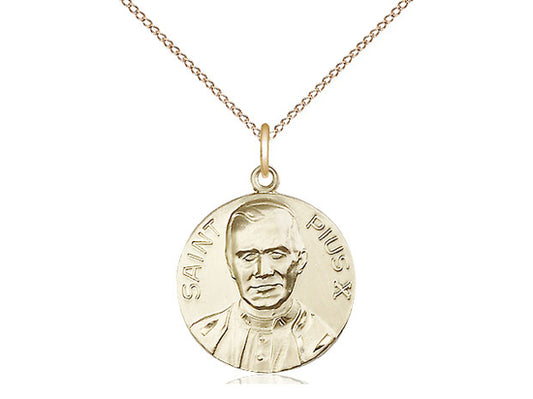 14kt Gold Filled Pope Pius X Pendant on a 18 inch Gold Filled Light Curb Chain. - Unique Catholic Gifts