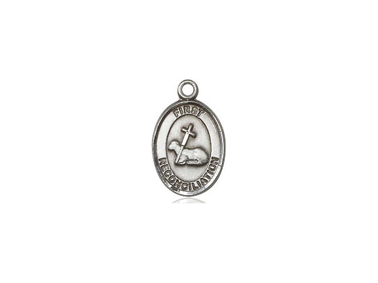 Sterling Silver First Reconciliation Pendant on a 24 inch Light Rhodium Heavy Curb Chain - Unique Catholic Gifts