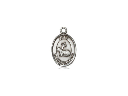 Sterling Silver First Reconciliation Pendant on a 24 inch Light Rhodium Heavy Curb Chain - Unique Catholic Gifts