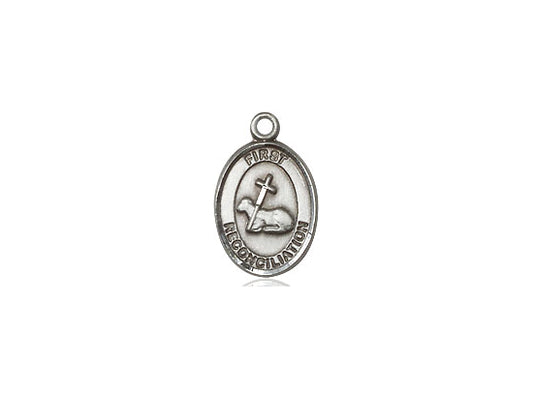 Sterling Silver First Reconciliation Pendant on a 24 inch Light Rhodium Heavy Curb Chain - Unique Catholic Gifts