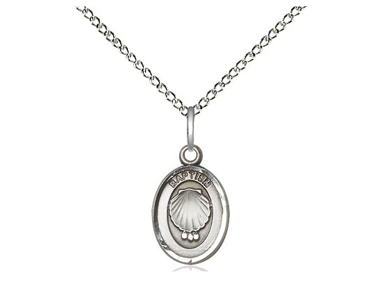 Sterling Silver Baptism Pendant on a 18 inch Sterling Silver Light Curb Chain - Unique Catholic Gifts
