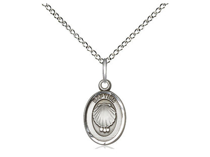 Sterling Silver Baptism Pendant on a 18 inch Sterling Silver Light Curb Chain - Unique Catholic Gifts