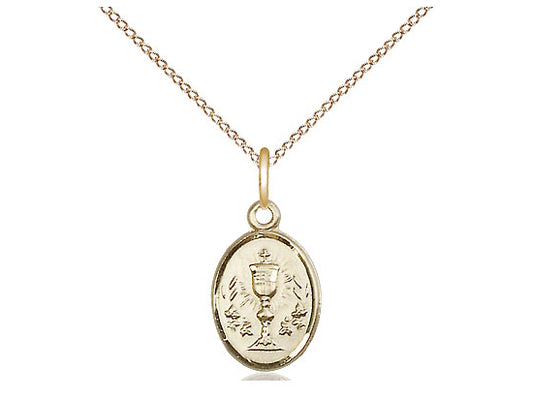14kt Gold Filled Chalice Pendant on a 18 inch Gold Filled Light Curb Chain - Unique Catholic Gifts