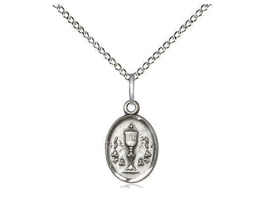 Sterling Silver Chalice Pendant on a 18 inch Sterling Silver Light Curb Chain - Unique Catholic Gifts