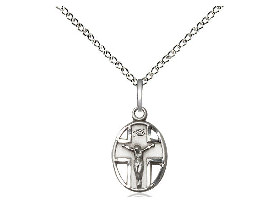 Sterling Silver Crucifix Pendant on a 18 inch Sterling Silver Light Curb Chain - Unique Catholic Gifts