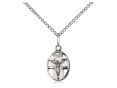 Sterling Silver Crucifix Pendant on a 18 inch Sterling Silver Light Curb Chain - Unique Catholic Gifts